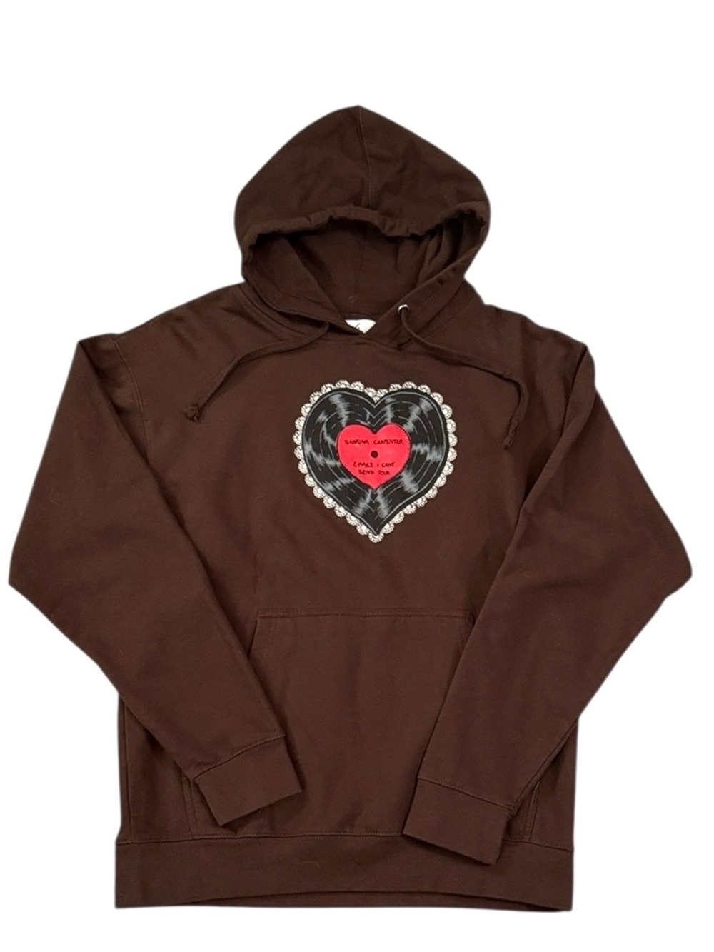 Sabrina Carpenter Emails I Can't Send Tour Hoodie Brown Vinyl Heart Medium